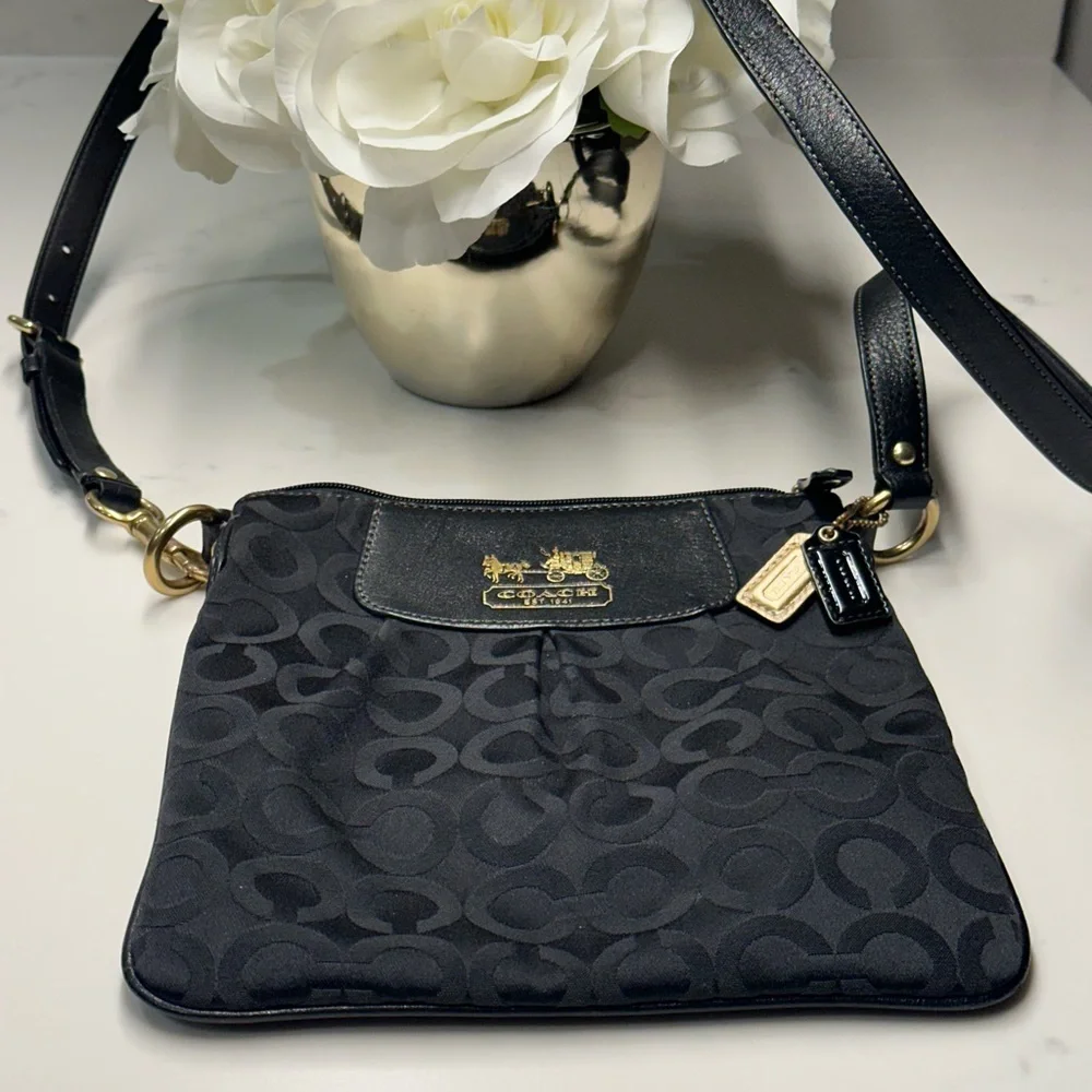 Coach Black Signature Crossbody Bag with Gold Hardware